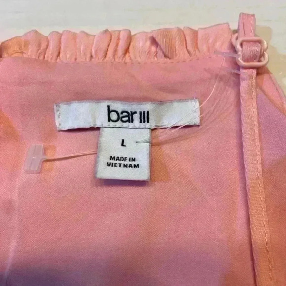 Bar III Tie Waist Halter Dress Large Bubblegum Pink Ruffle Feminine Party Tiered - Picture 7 of 8